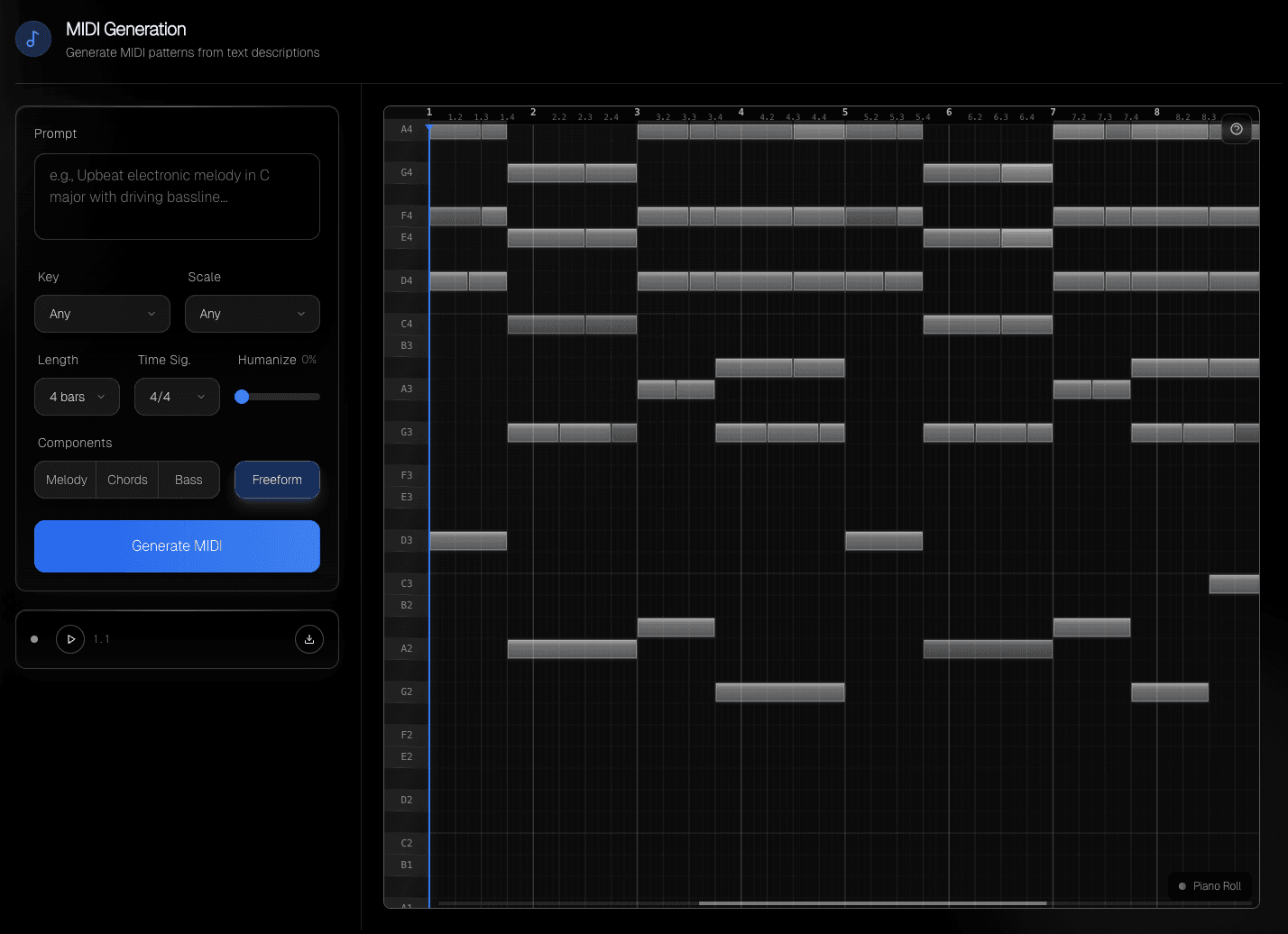 Text to MIDI Piano Roll Interface